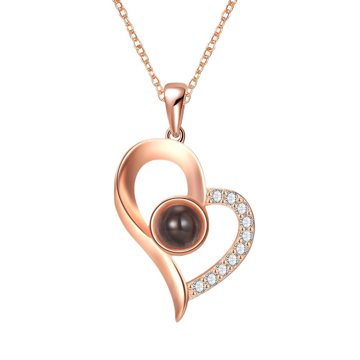 100 Languages S925 Sterling Silver Oblique Heart Memory Love Necklace I Love You Tik Tok Projection Gift No Fading