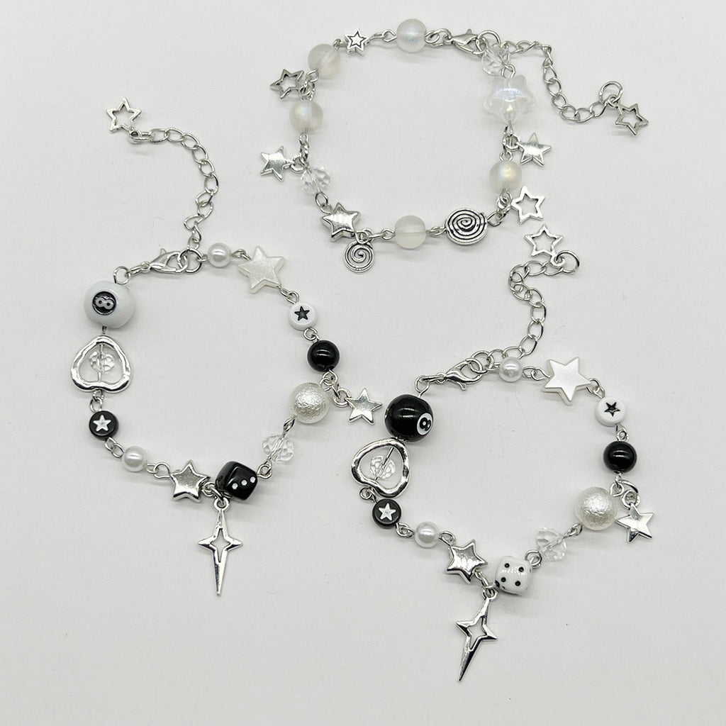 European and American cross-border bracelet couple bestie black and white dice hip-hop handmade guitar microphone five-pointed star hand jewelry