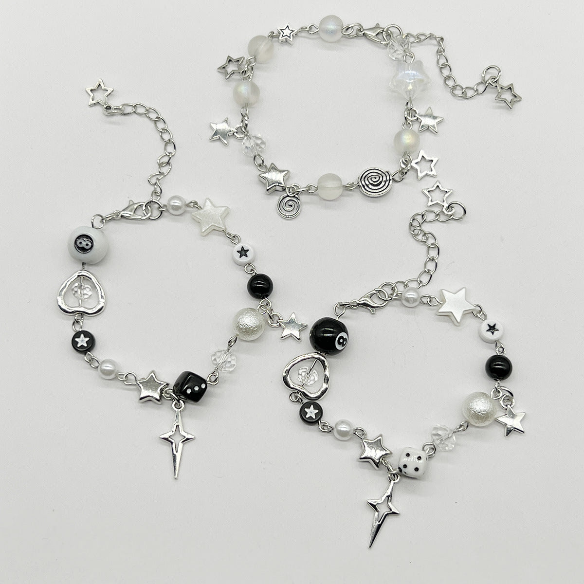 European and American cross-border bracelet couple bestie black and white dice hip-hop handmade guitar microphone five-pointed star hand jewelry