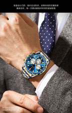 Men's Blue Chronograph Watch - Steel Strap, Quartz