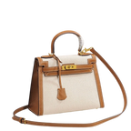 2026 New Kelly Bag - Top Layer Cowhide Leather Handbag, Canvas, Versatile Casual Crossbody Bag for Women