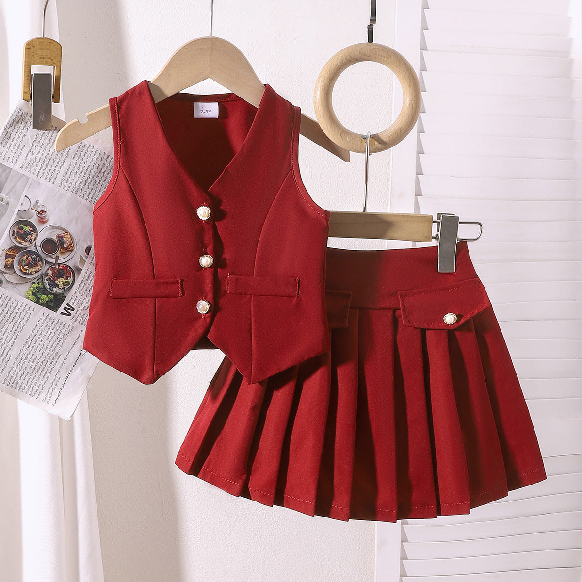 2025 Foreign Trade Cross-border European and American Summer Hot Selling Girls' Suit Small and Medium Children's Vest Top Pleated Skirt Factory Direct