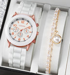 Women's White Heart-Design Quartz Watch - Silicone Strap