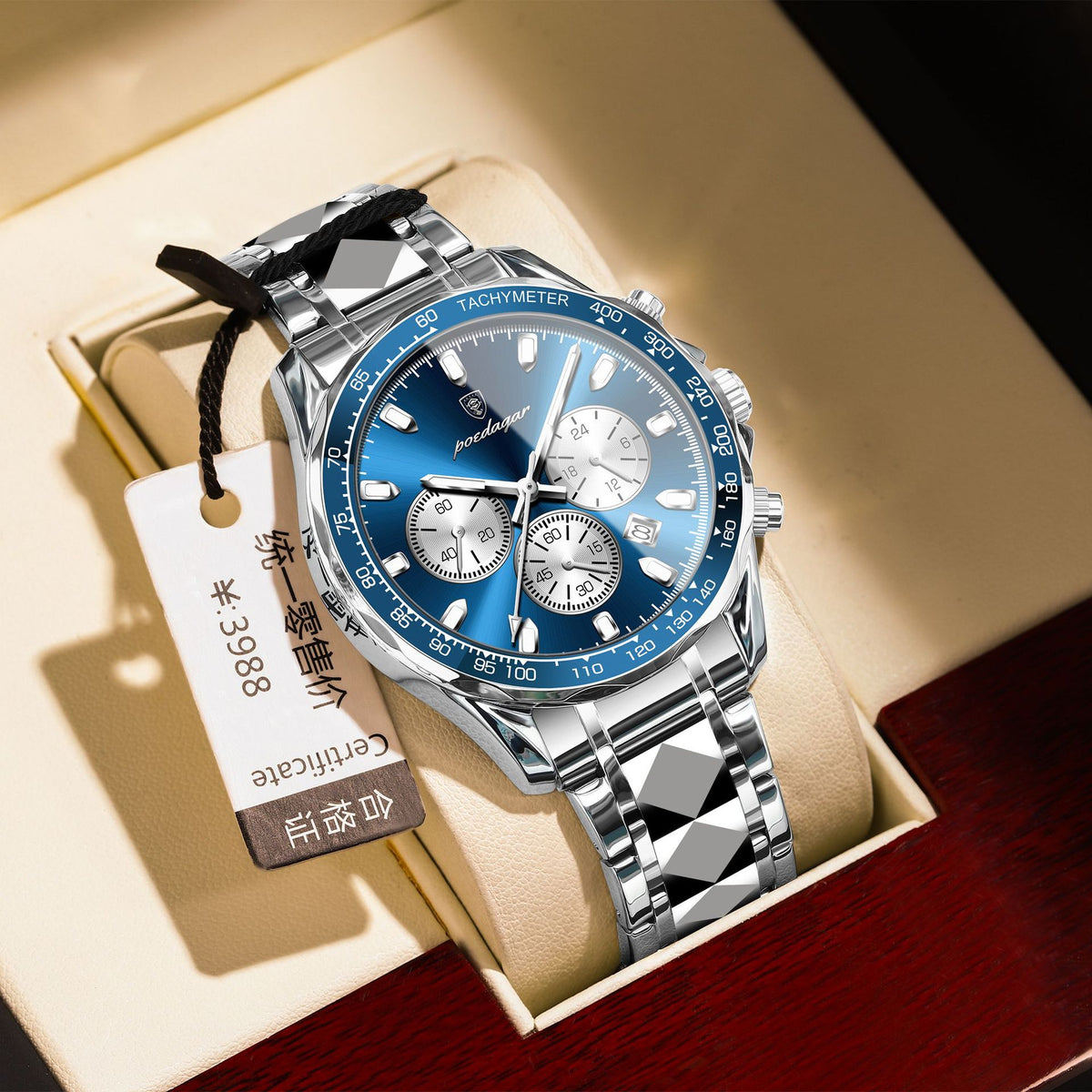 Men's Blue Chronograph Watch - Steel Strap, Quartz