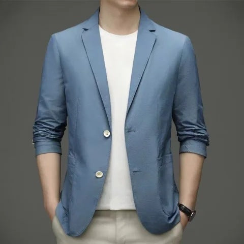 Men's Khaki Slim Fit Blazer - Suit Collar, Long Sleeve