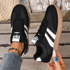 Women's Beige Flat Sneakers - Low-Top, Lace-Up