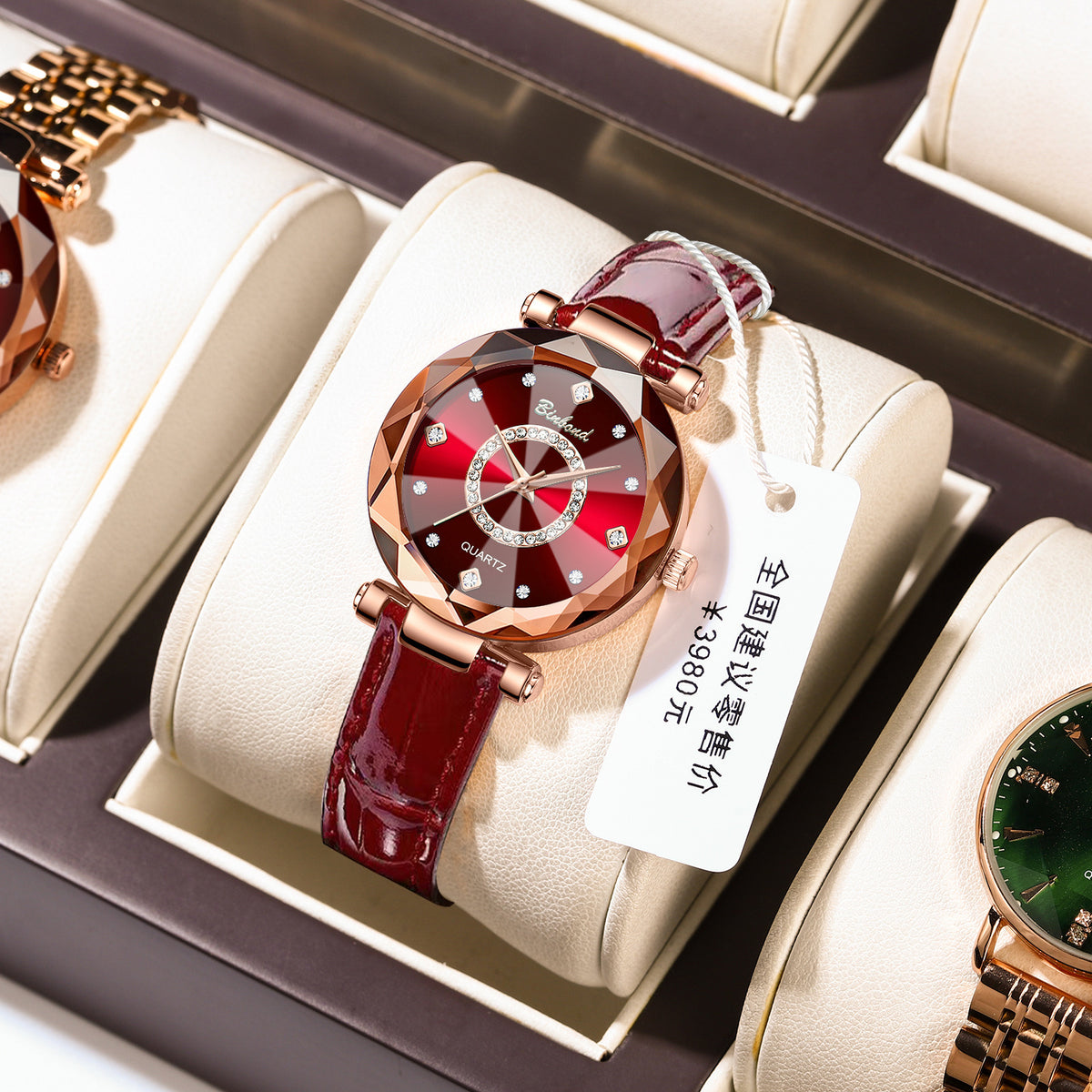 Women's Rose Gold Red Dial Quartz Watch - Waterproof