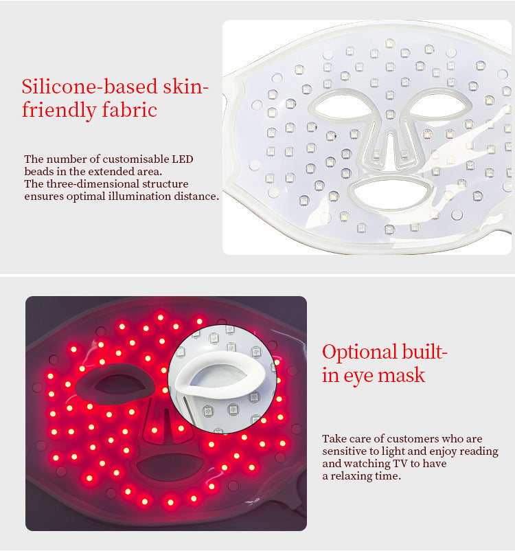 Red light facial mask beauty device, LED red and blue light mask, cross-border home use skincare, infrared therapy, large panel light, custom-made.