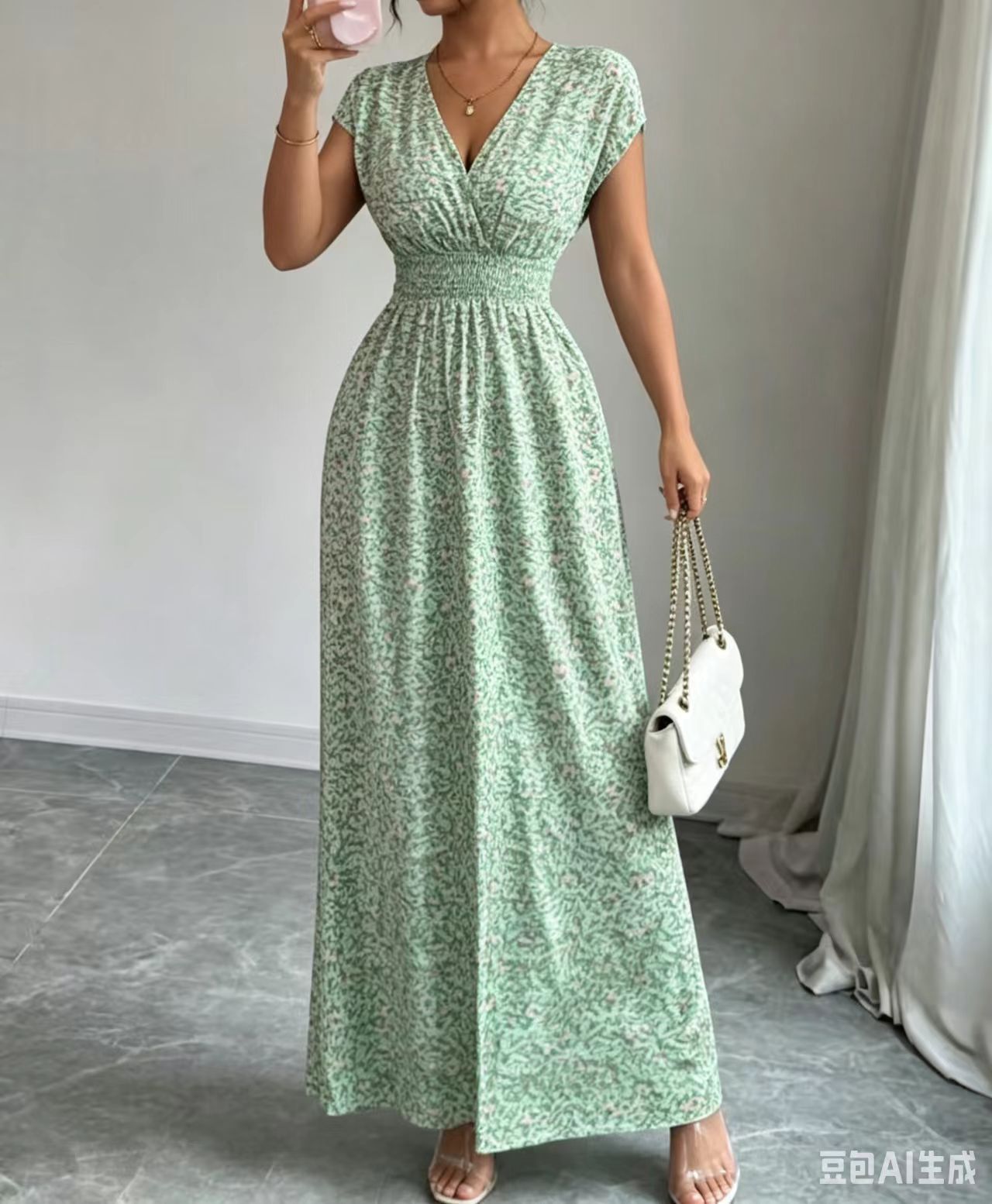 2026 New French V-neck Slim Waist Maxi Dress, Elegant and Stylish Dress (for European and American Cross-Border Amazon and AliExpress)