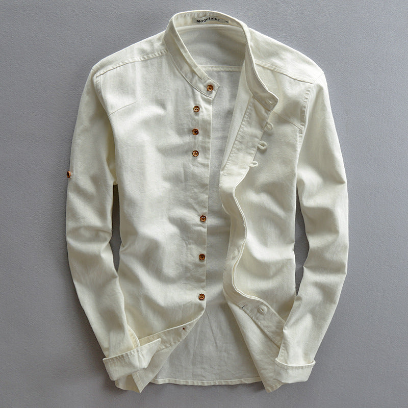 Men's Chinese Style Linen Stand Collar Shirt | Aladinae