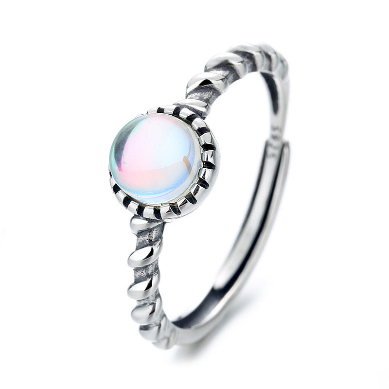 Yunchaoxuan S925 sterling silver Korean style elegant lady style spiral pattern ring setting blue moonstone all-match open ring female