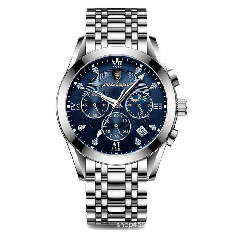 Men's Rose Gold Black Quartz Watch - Leather Strap, Calendar