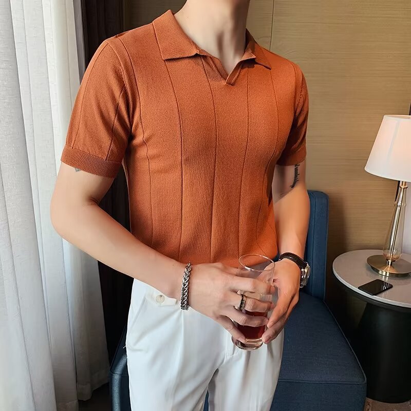 Men's Slim Fit Business Polo Knit Shirt | Aladinae