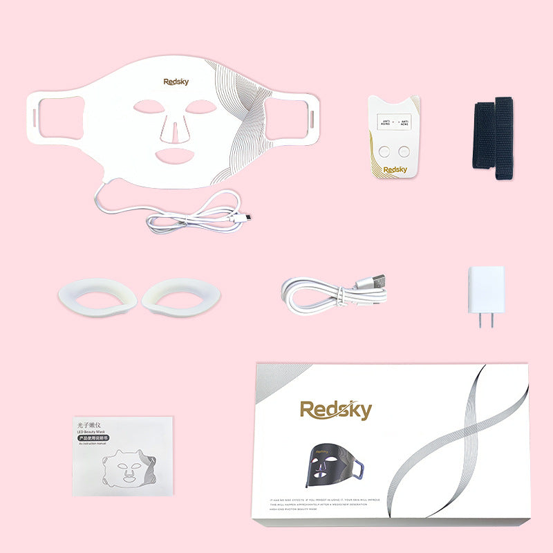 Red light facial mask beauty device, LED red and blue light mask, cross-border home use skincare, infrared therapy, large panel light, custom-made.