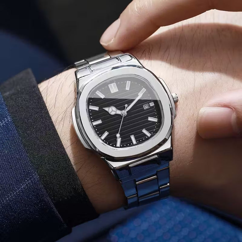 Men's Square Steel Watch - Black, Quartz