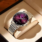 Men's Purple Dial Quartz Watch - Waterproof, Steel Strap