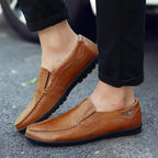 Men's Black Leather Slip-On Casual Shoes | Aladinae