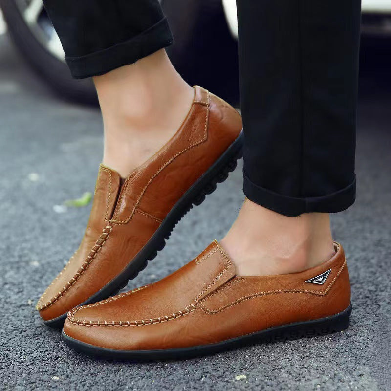 Men's Black Leather Slip-On Casual Shoes | Aladinae