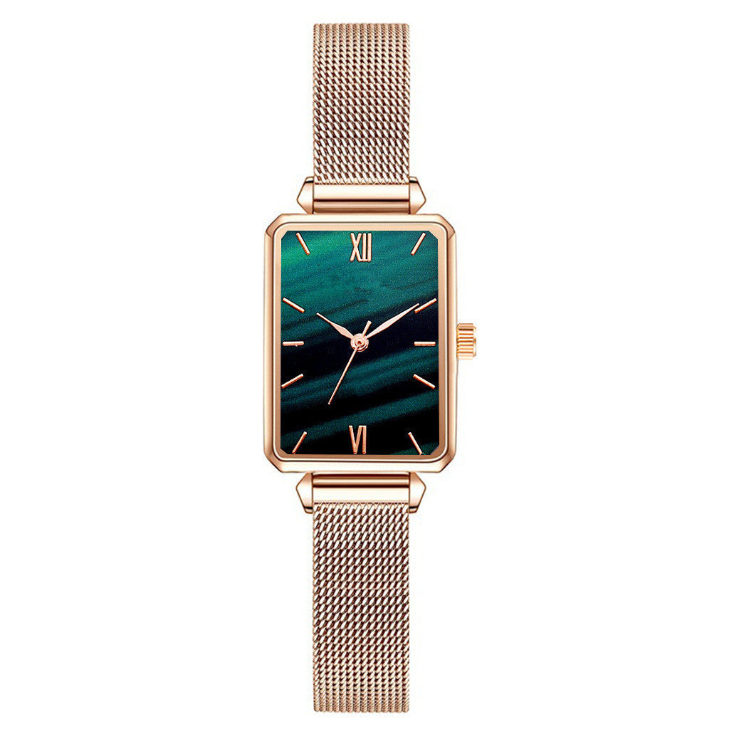 Women's Pink Square Dial Watch - World Time, Magnet Buckle