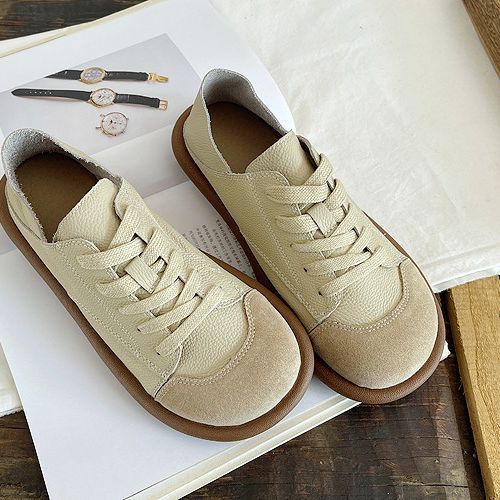 Soft and comfortable leather leather shoes that feel like stepping on shit, autumn single shoes, ugly and cute shoes, women's shoes, literary and artistic forest women's white shoes, round-toe cute shoes
