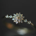 Japanese s925 sterling silver plated with 14K gold platinum female ring exquisite snowflake commuter style versatile and elegant foreign trade style
