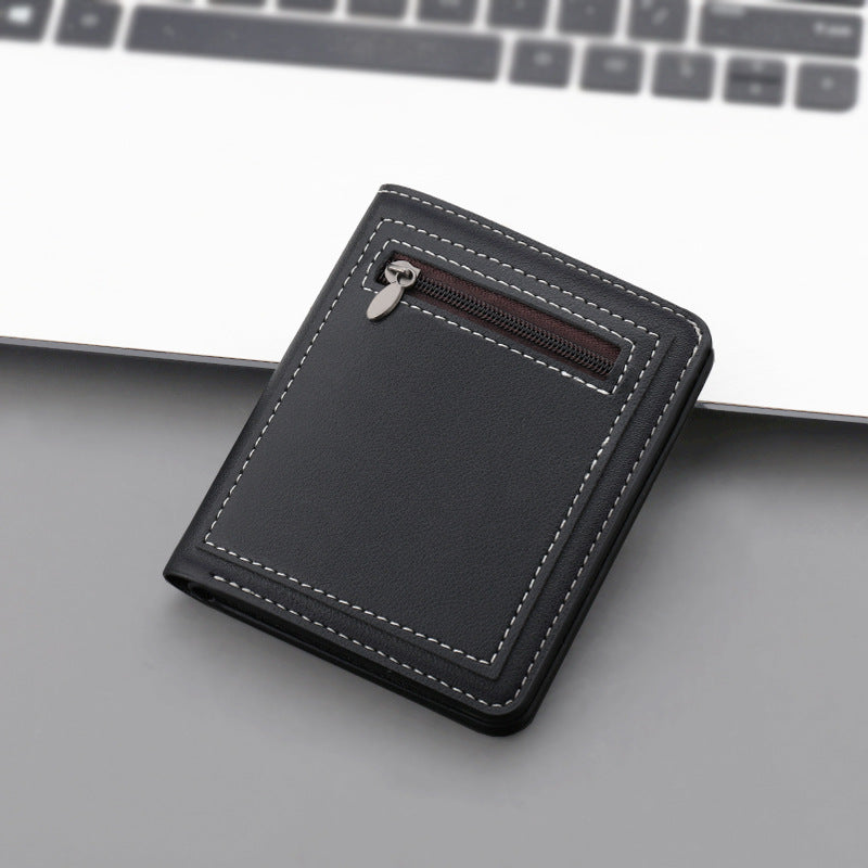 Men's Brown Vertical Zip Wallet - PU Leather