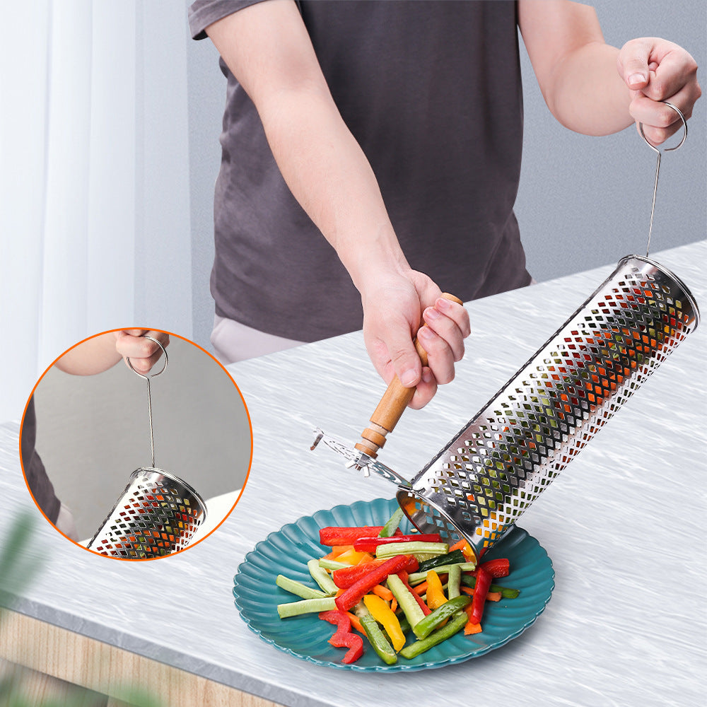 Amazon Rolling BBQ Basket Outdoor BBQ Grill Basket 304 Stainless Steel Perforated BBQ Tube BBQ Net