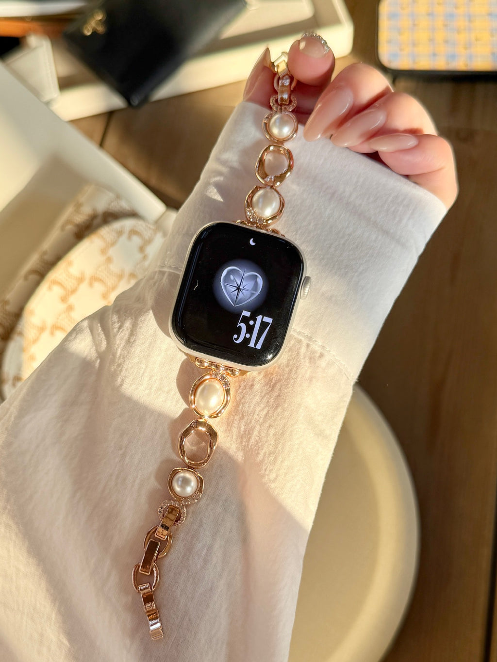 Copper Chain Pearl Metal Watch Strap - Apple Watch Compatible