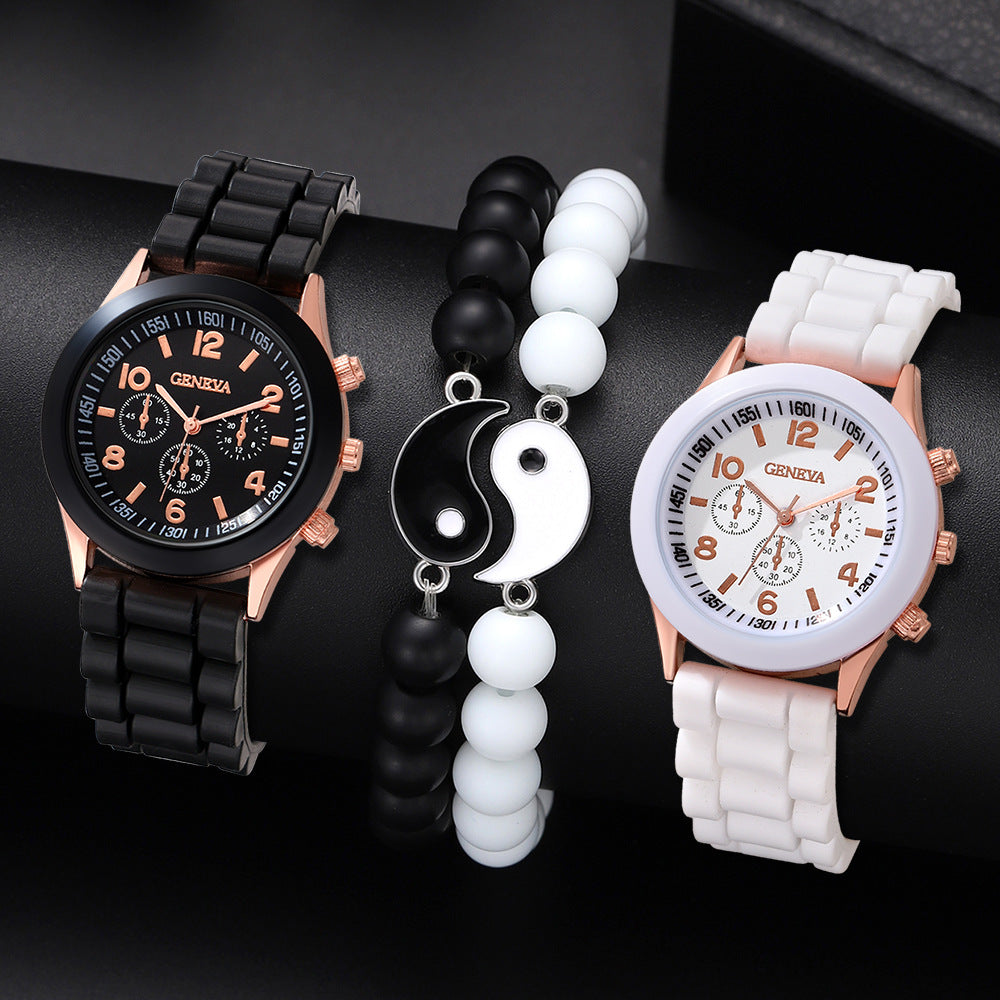 Women's White Heart-Design Quartz Watch - Silicone Strap