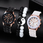 Women's White Heart-Design Quartz Watch - Silicone Strap