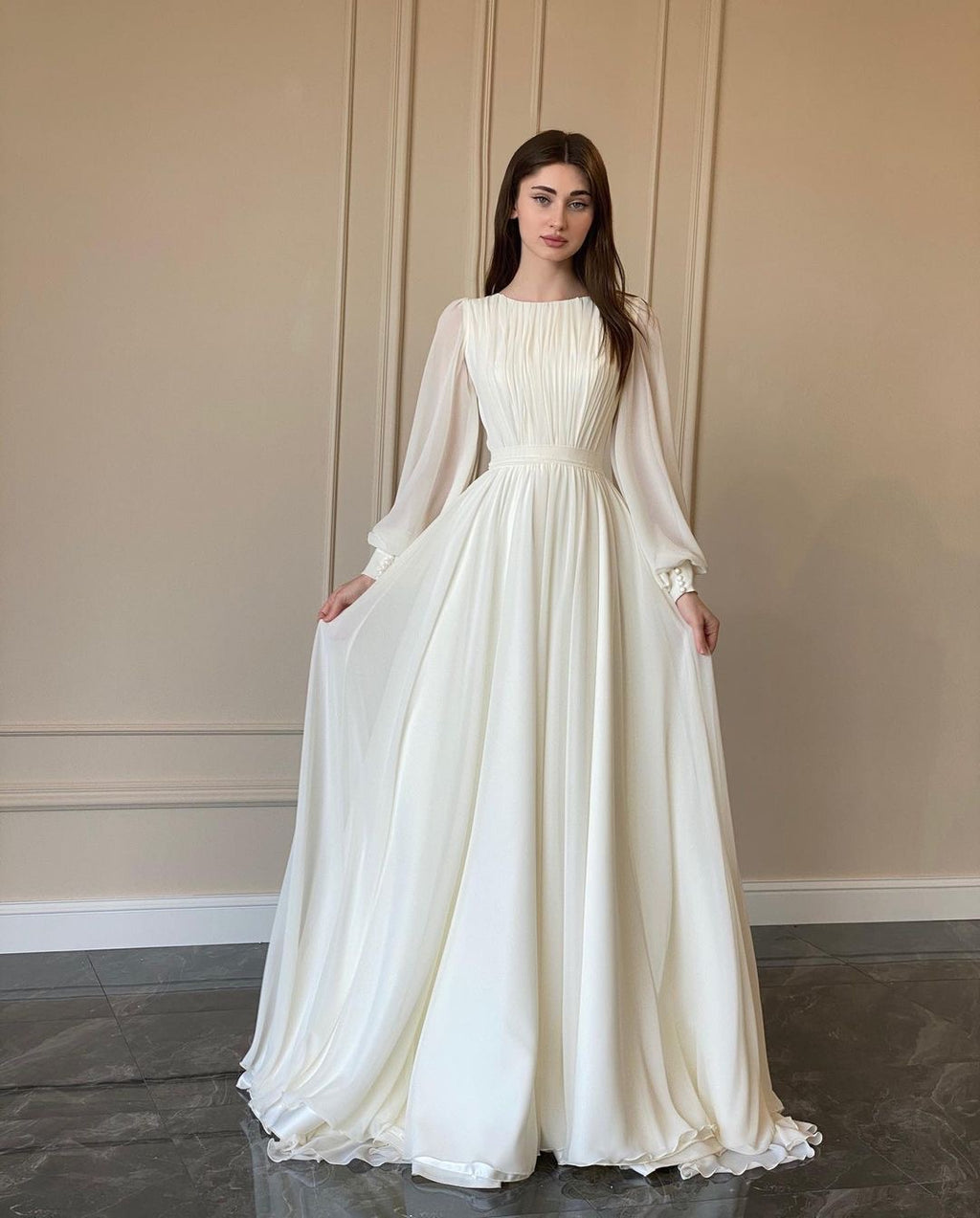 2026 Spring Fashion Court Style French White Double-Layer Chiffon Full Skirt Princess Fairy Dress