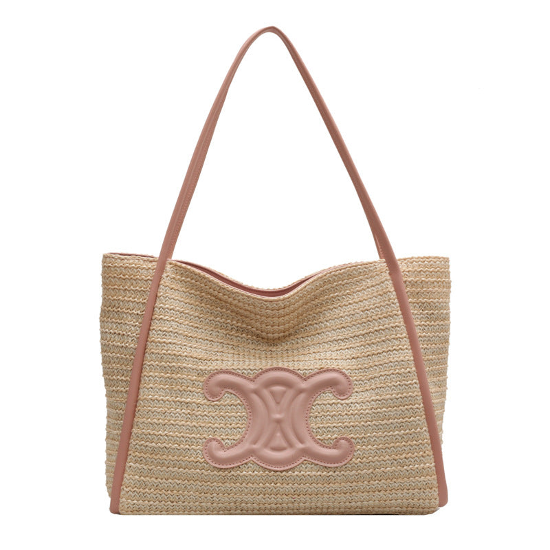 Women's straw bag, 2025 summer new arrival, handmade woven basket bag, vacation beach bag, shoulder bag, underarm bag.
