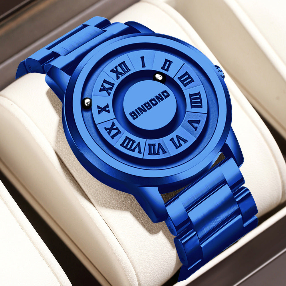 Men's Black Rotating Dial Watch - Steel Strap