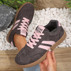Women's Beige Flat Sneakers - Low-Top, Lace-Up
