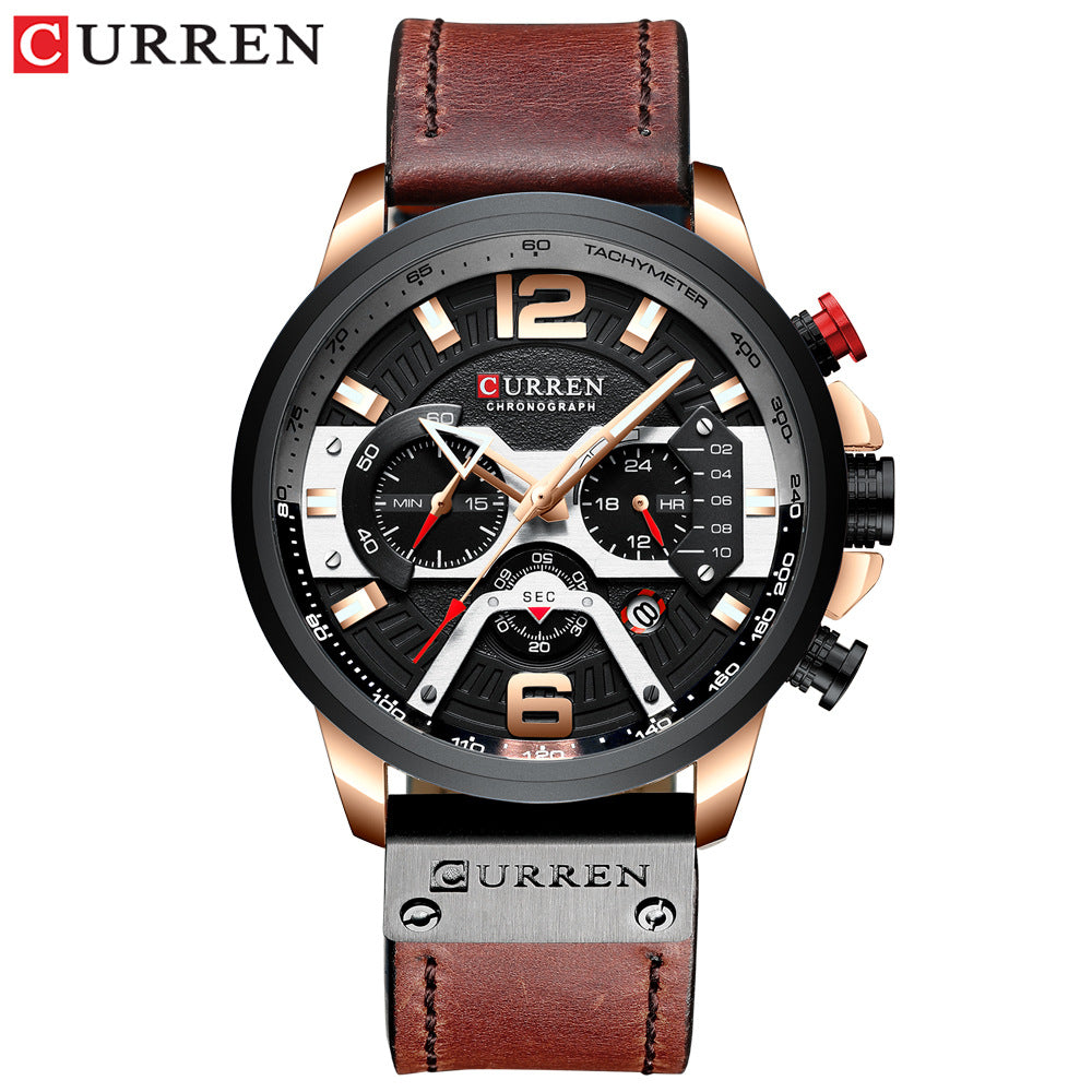 Men's Rose Gold Brown Multi-Hand Quartz Watch - Waterproof