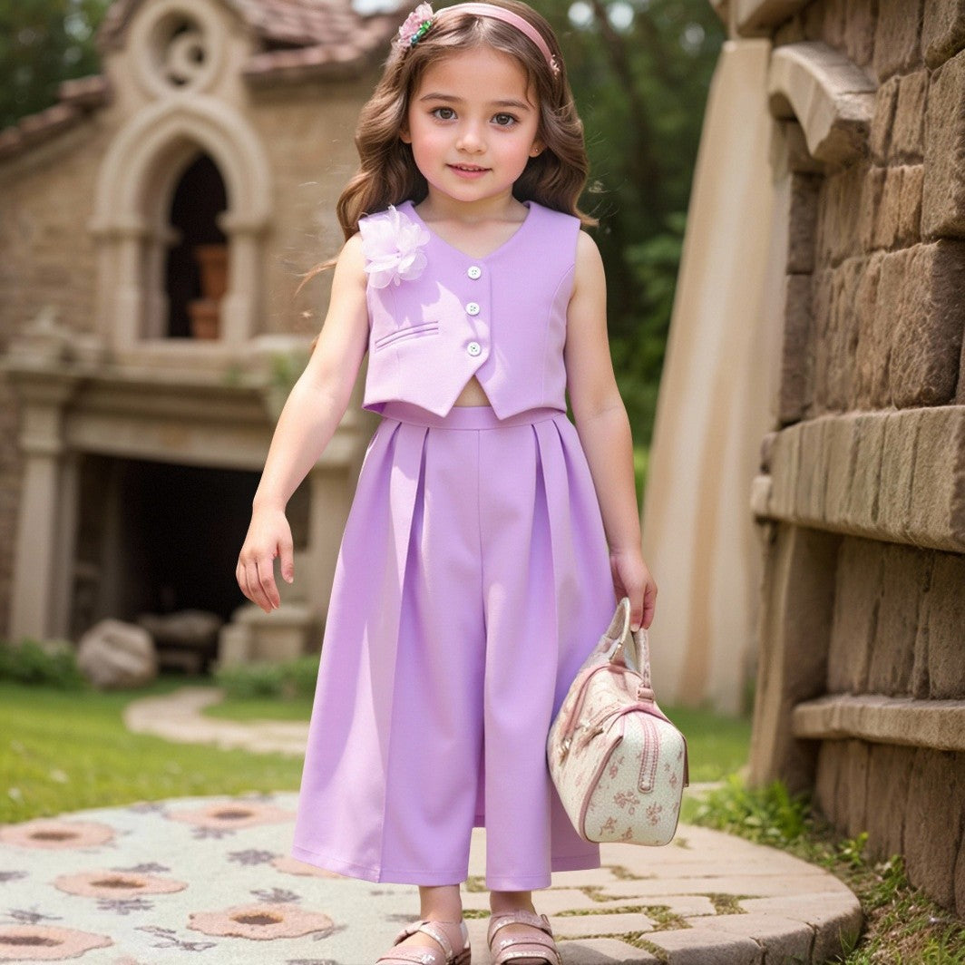 Cross-border European and American summer new multi-color girls suits, sleeveless vest tops for small and medium-sized children, trousers and suits