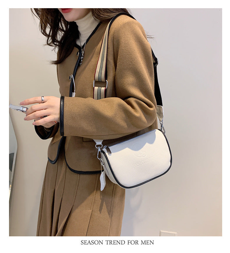 first-layer cowhide saddle bag women  leather shoulder bag wide shoulder strap Messenger bag