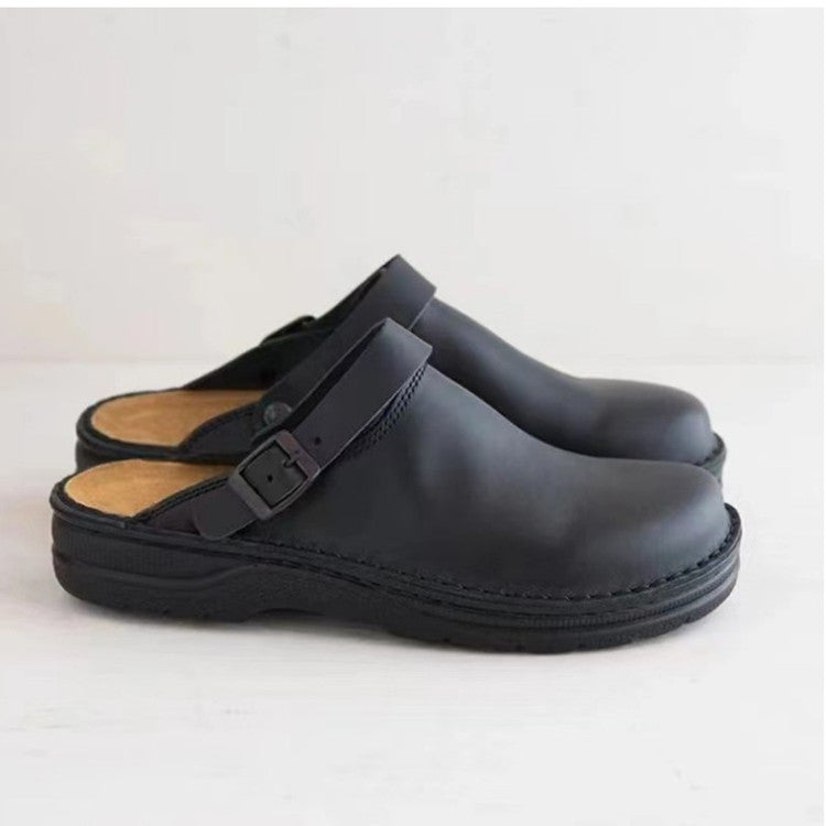 Men's Black Flat Sandals - Slip-On, Hollow Design