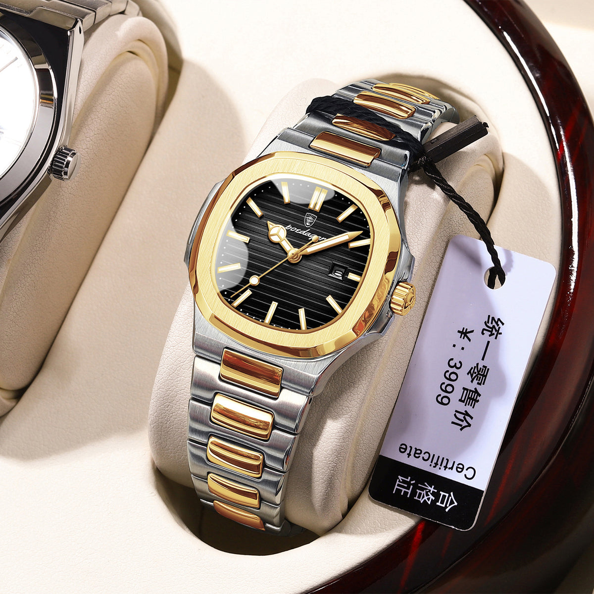 Women's Two-Tone Blue Quartz Watch - Square Dial