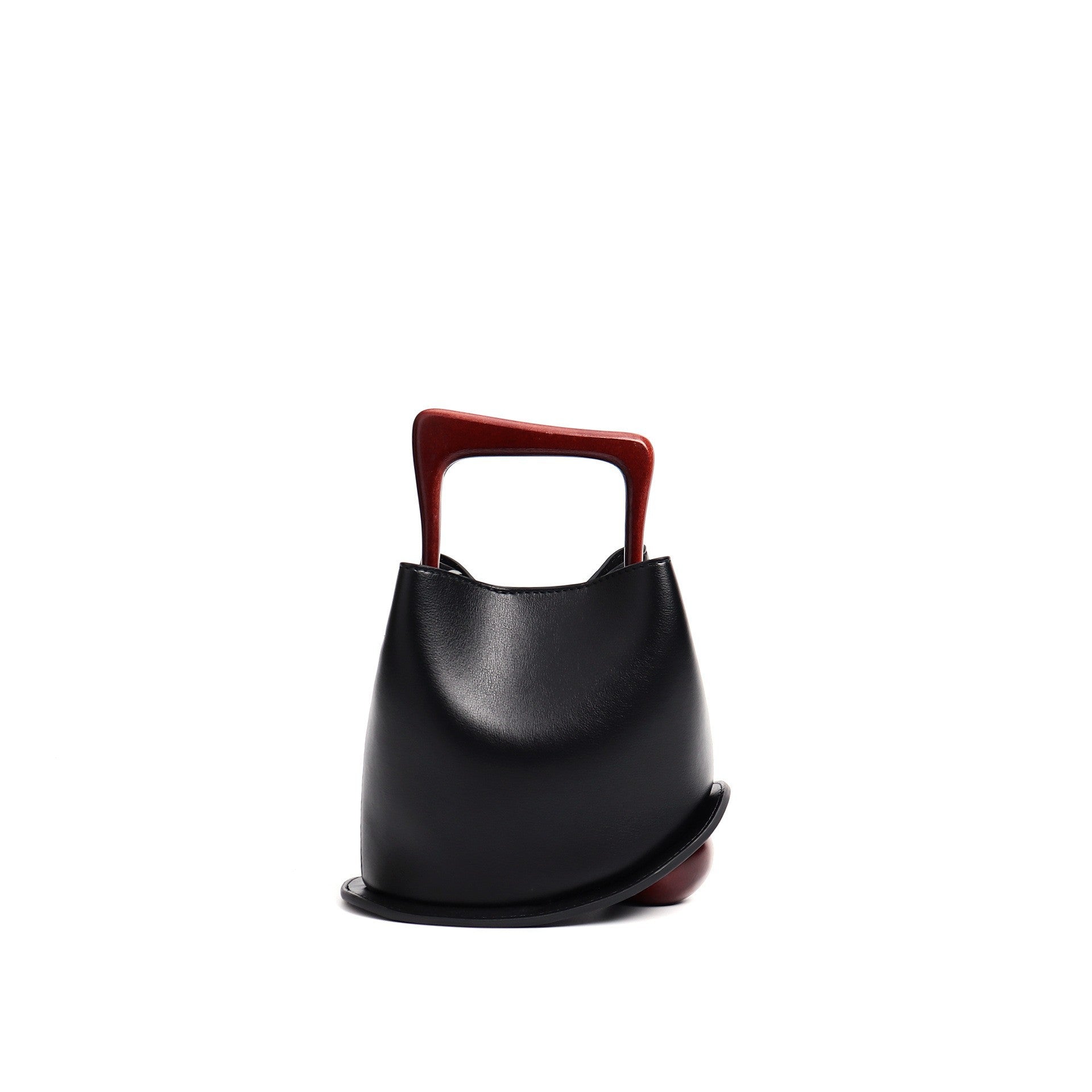 New genuine leather plain weave handbag imported cowhide commuter basket bucket bag wooden handbag messenger bag for women