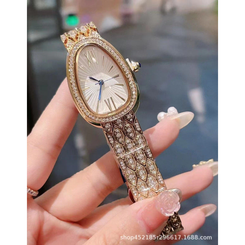 Women's Snake Pattern Crystal Watch - Sunburst Dial