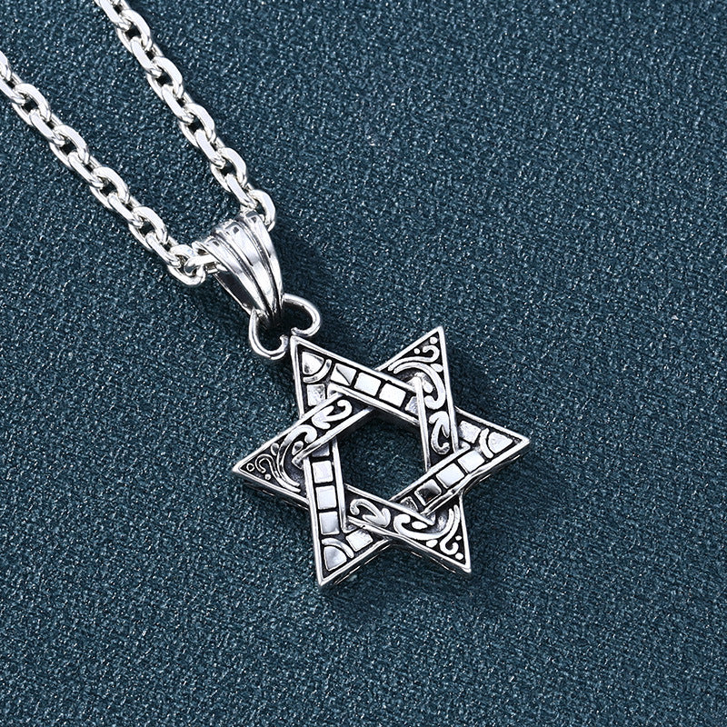 s925 sterling silver necklace pendant for men and women six-pointed star pendant Thai silver retro old fashion jewelry