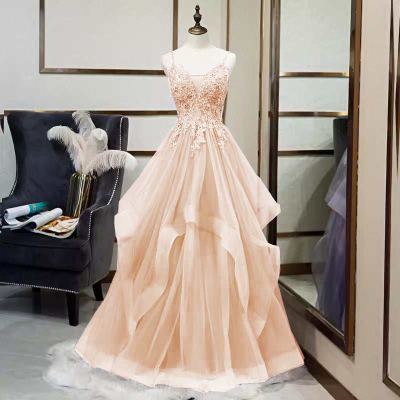 Women's V-Neck Evening Gown with Spaghetti Straps