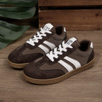 Women's Beige Flat Sneakers - Low-Top, Lace-Up