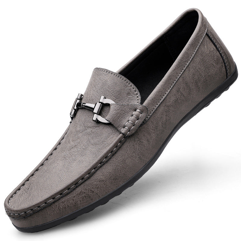 Men's Black Slip-On Leather Bean Shoes | Aladinae