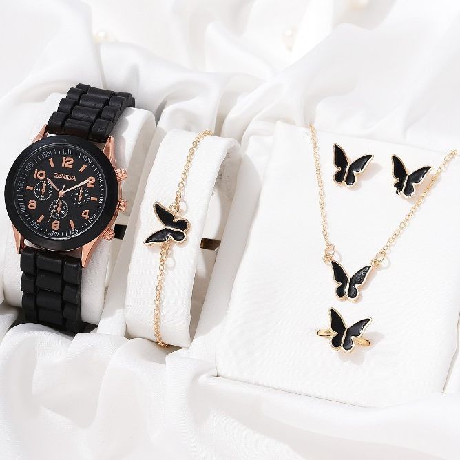 Women's White Heart-Design Quartz Watch - Silicone Strap