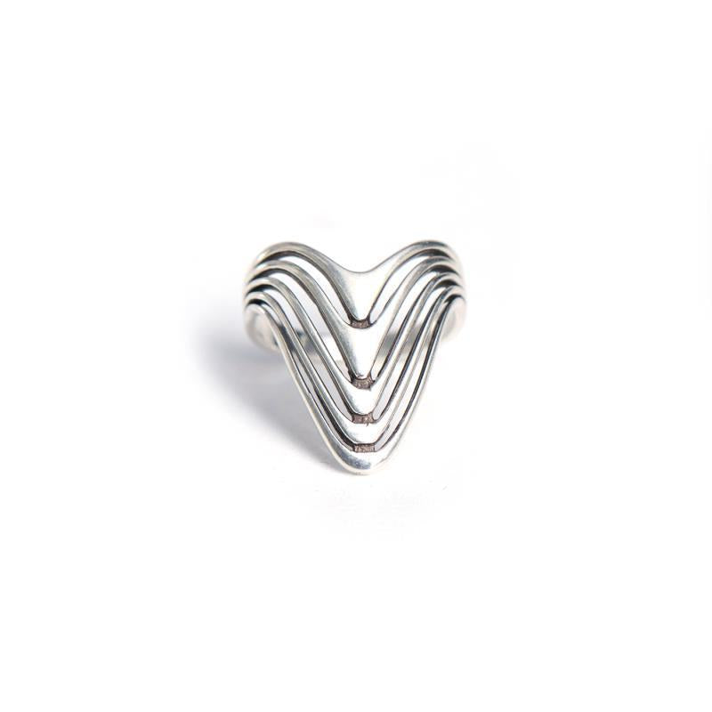 Trendy Home Collection Handmade KIKO Style TAXCO Streamlined Wave Hollowed-Out BADGE Vintage Ring