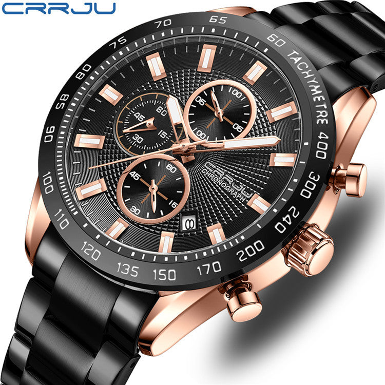 Men's Silver Blue Steel Watch - Waterproof, Calendar