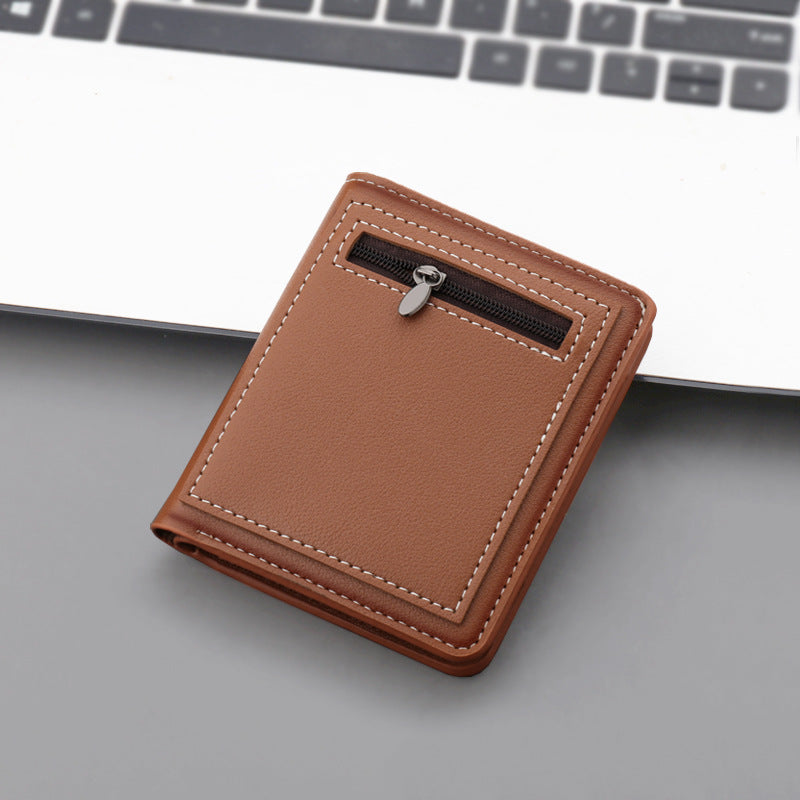Men's Brown Vertical Zip Wallet - PU Leather