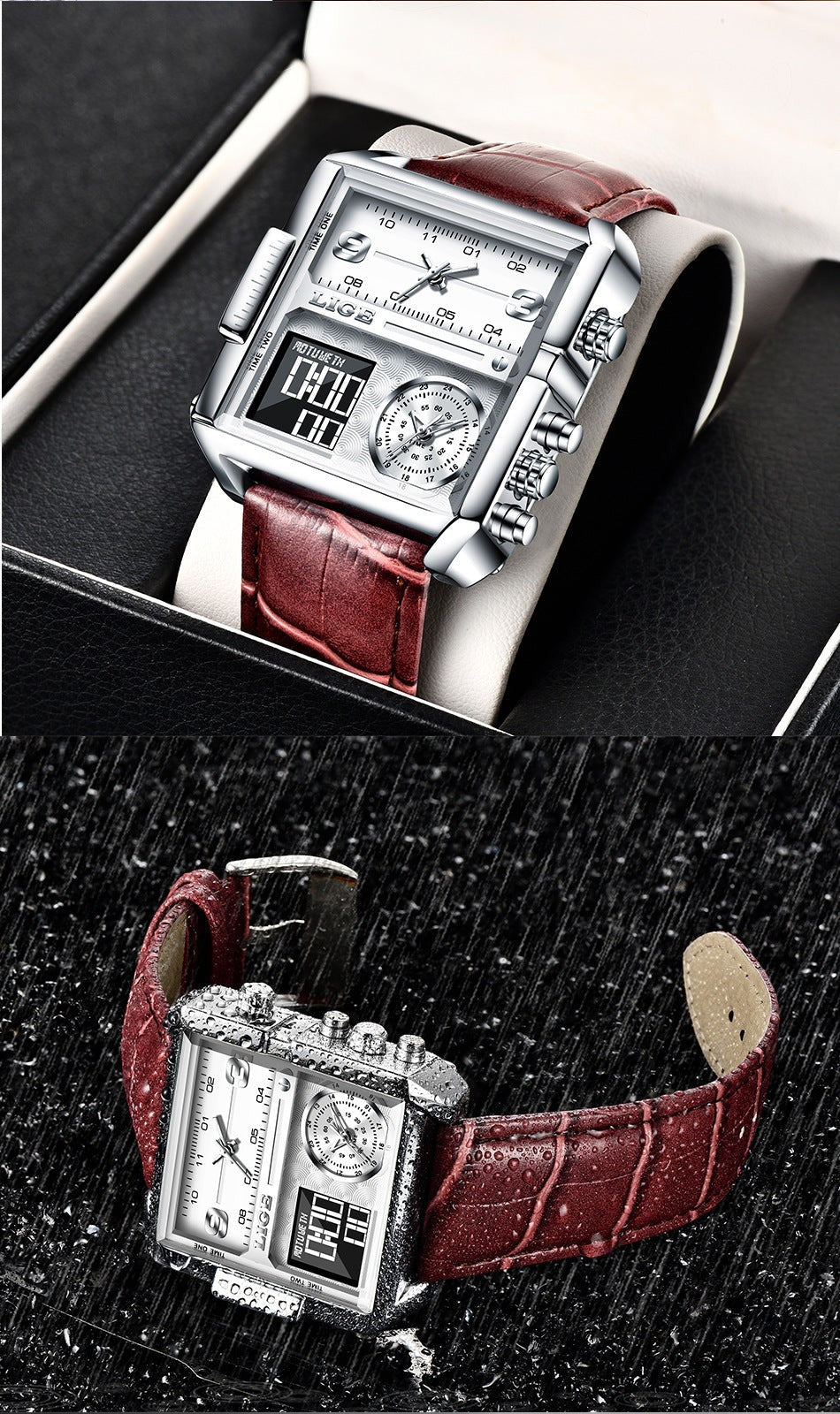 LIGE new electronic quartz dual display watch men's waterproof watch multi-function electronic watch quartz watch
